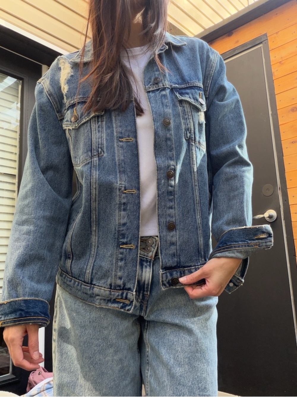 H&M Denim Jacket with Distressed Details